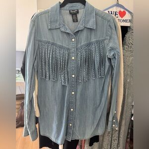 Denim Shirt with Fringe Detail